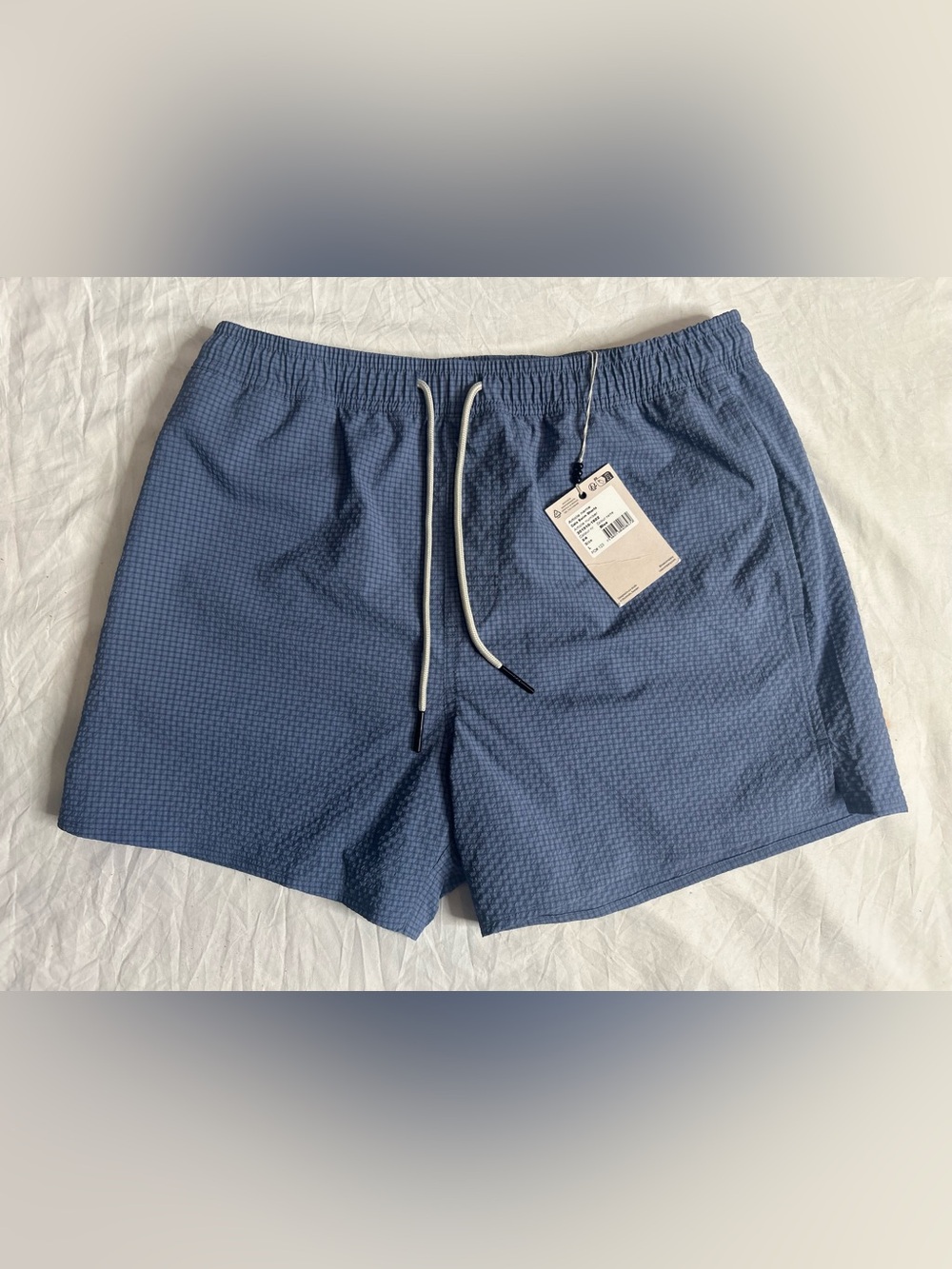 OAS Calo Swim Shorts Blue Seersucker Size L NWT